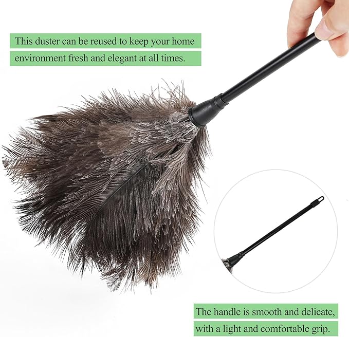 MehelloFeather Ostrich Feather Duster 15Inch Natural Fluffy Handheld Feather Dusters for Cleaning Keyboard Home Car Office (3PCS)