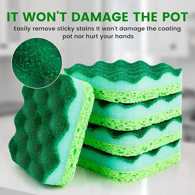 6-Pack Magic Cleaning Sponges with Suction Cups - Heavy Duty 3-Layer Dual-Sided Scrub Pads for Dishes, Stains & Kitchen Surfaces - Durable Non-Scratch Scouring Pads