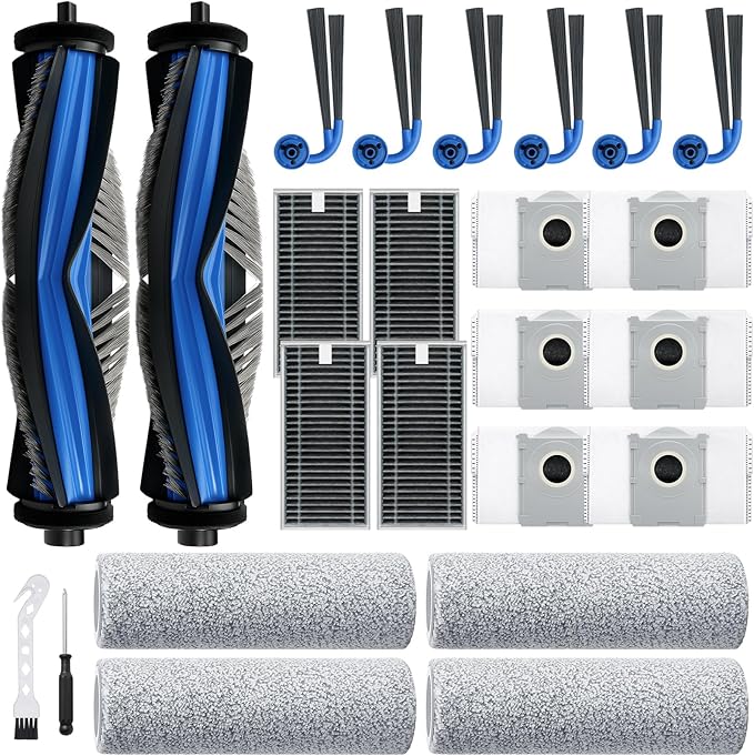 Bluevisk X9 Pro Omni Replacement Parts for Ecovacs Deebot X9 Pro Omni X9 Pro Robotic Vacuum Cleaner Parts with 2 Roller Brush,4 Mop,4 HEAP,6 Dust Bags,6 Side Brushes,1 Screwdrivers,1 Clean Brush