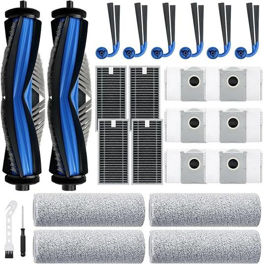 Bluevisk X9 Pro Omni Replacement Parts for Ecovacs Deebot X9 Pro Omni X9 Pro Robotic Vacuum Cleaner Parts with 2 Roller Brush,4 Mop,4 HEAP,6 Dust Bags,6 Side Brushes,1 Screwdrivers,1 Clean Brush
