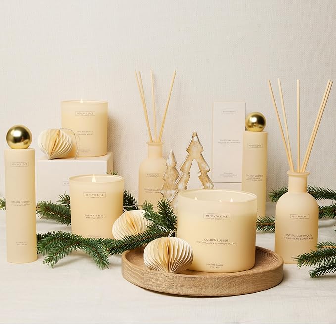 Benevolence LA Reed Diffuser - Orange, Cedarwood & Clove | Fall Home Fragrance Diffuser for Home & Bathroom | Long-Lasting Scent Sticks - Malibu Sands Collection