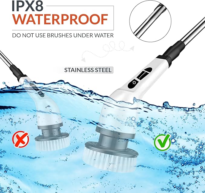 Electric Spin Scrubber-13in1 Cordless Electric Cleaning Brush-9 Replaceable Brush Heads-2 Speeds Shower Scrubber-3 Adjustable Size Handle-IPX7 Waterproof Bathroom Cleaner,Crevice Brush,Tile,Walls,Tub