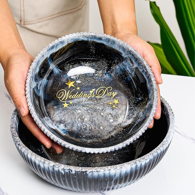 Large Resin Molds Silicone 10" 8'' Round Striped Deep Bowl Epoxy Resin Casting Mold 2 Pack Concrete Cement Mould for DIY Planter Jewelry Storage Container Makeup Organizer Candle Vessel Art Craft Mold