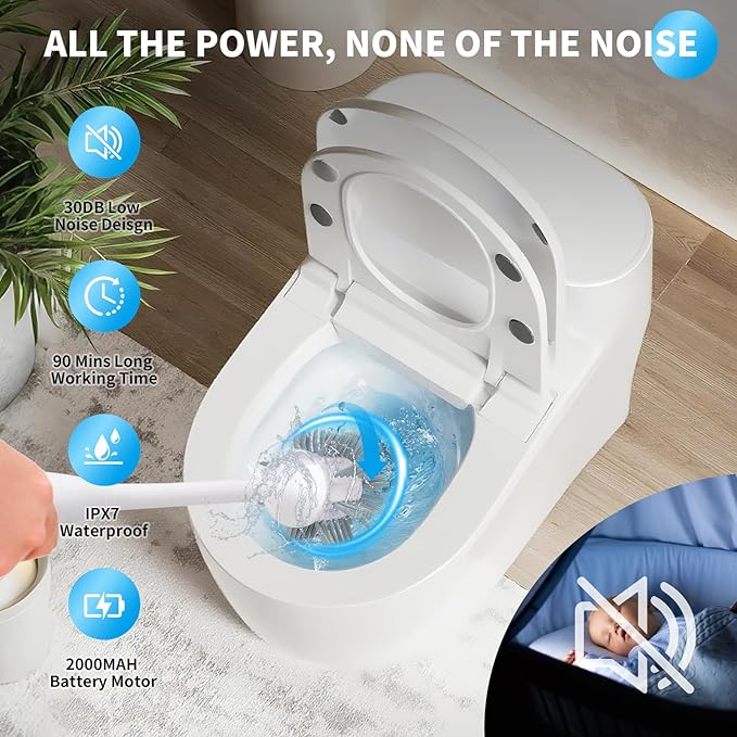 High-Power Electric Toilet Bowl Scrubber, 320RPM Turbo Speed Cordless Self-Cleaning Brush, Professional-Grade Spin Scrubber for Toilet & Bathtub, IPX7 Waterproof, 30dB Quiet, USB-C - White