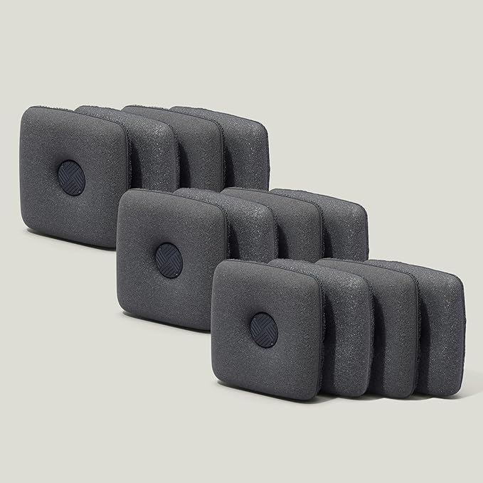 Ionic Non-Scratch Dish Sponges with Magnetized Holder, Odor Resistant Synthetic Scrub Sponges, 12 Pack, Black