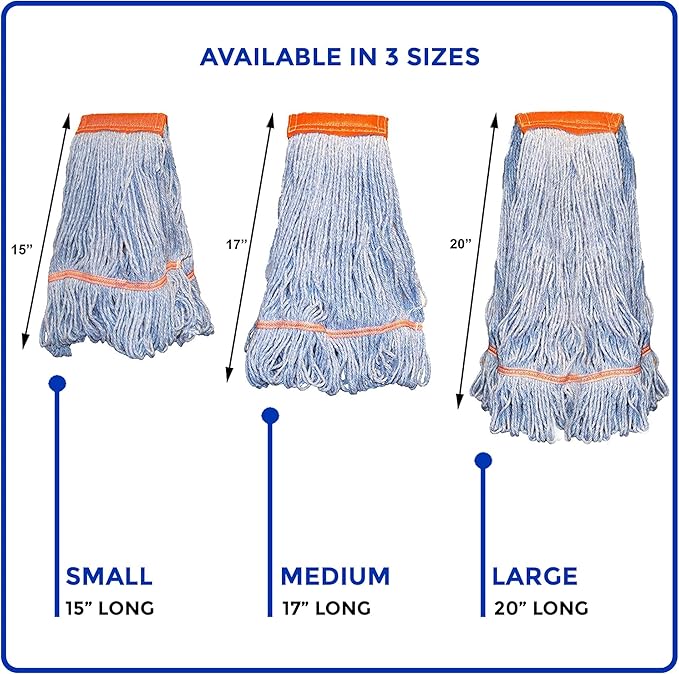 Nine Forty 6-Pack Industrial and Commercial-Grade Looped End Wet Mop Head Refill - Heavy Duty 20 Inch 4-Ply Premium Synthetic Yarn - for Optimal Absorption and Durability - Blue (6 Pack, Large)