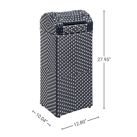 happimess HPM1201B Darla 14.27-Gallon All-Weather Wicker/Metal Swing Top Hideaway Outdoor Trash Can, Navy/White, Classic, Coastal, Casual Wastebin for Backyard, Patio, Porch, Kitchen