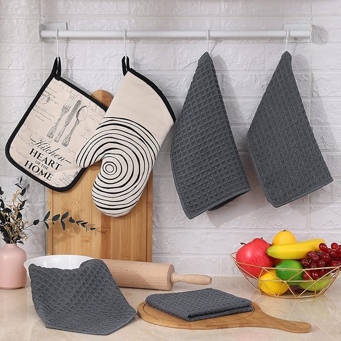 Homaxy Microfiber Waffle Weave Kitchen Dish Cloths, 12 x 12 Inch Ultra Absorbent and Solid Color Dish Towels for Kitchen Fast Drying Dishcloth for Washing Dishes, 6 Pack, Dark Grey