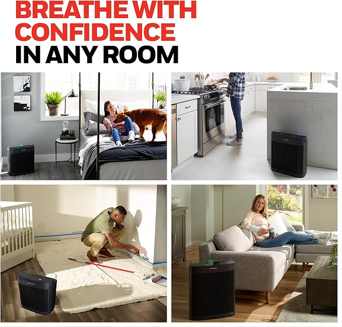 Honeywell HEPA Air Purifier for Home, 938 sq ft Rooms in 1 Hour, Turbo Clean, Reduces Allergens, Dust, Pollen, Pet Dander, All Smoke Types, Odors, Black, HPA5100B