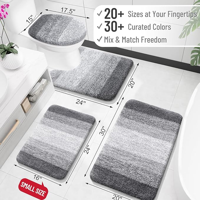 OLANLY Bathroom Rugs Mat 47x32, Extra Soft Absorbent Microfiber Bath Rugs, Rubber Backing, Quick Dry, Machine Washable Bath Mats for Bathroom Floor, Tub and Shower, Home Decor Accessories, Grey