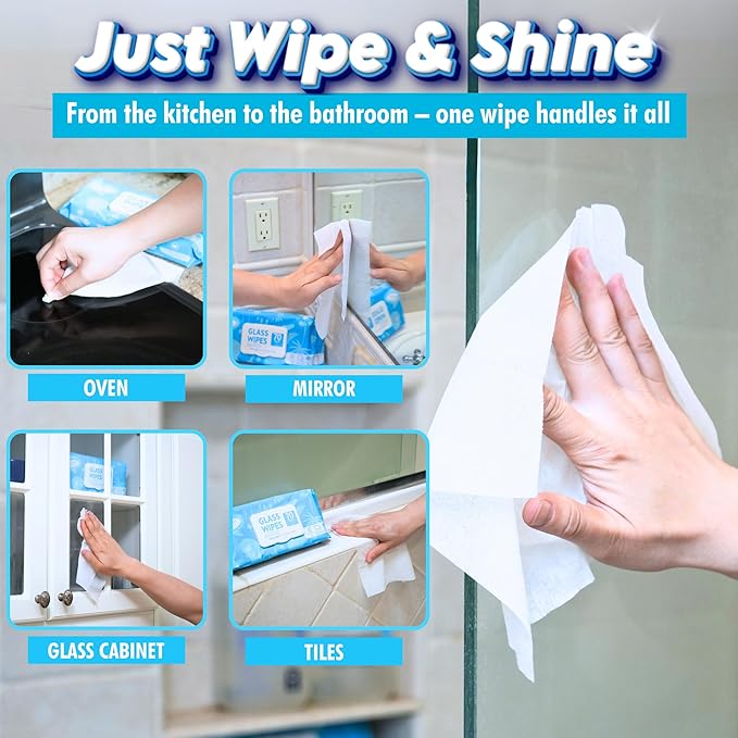 Air Jungles Glass and Window Cleaner Wipes 70 Count, Extra Large 8" x 10" Size Multi-Surface Glass Cleaning Wipes for Car Windshield, Headlight, Mirror, Tile, and Household Appliance