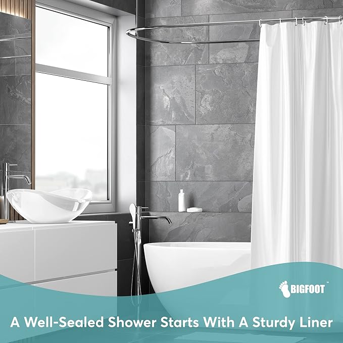 BigFoot Shower Curtain Liner – 72 x 72 PEVA Light Weight Shower Curtain with 12 Rustproof Metal Grommet and 3 Magnetic Weights – Odor Free and Compatible with Standard Showers, Clear