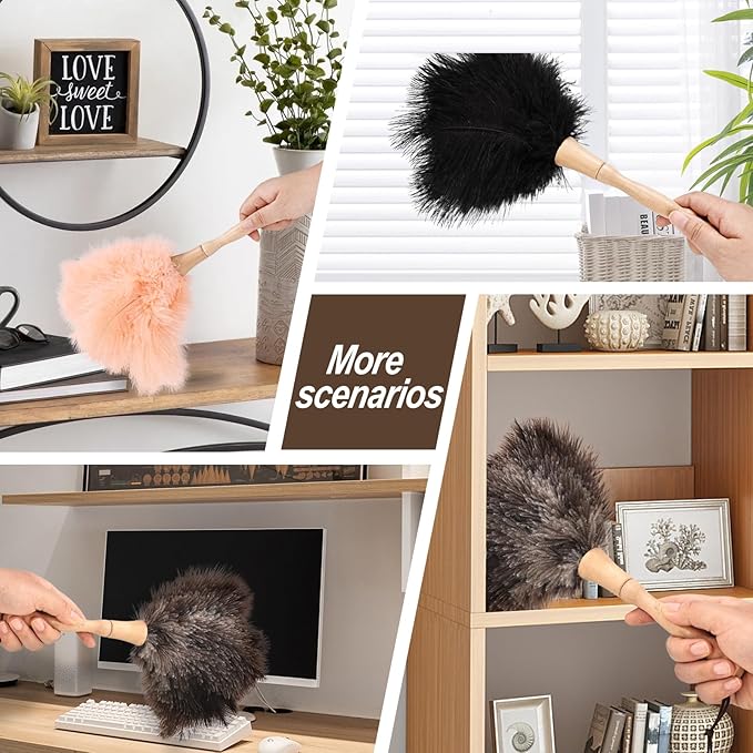 MehelloFeather Ostrich Feather Duster 12 Inch Handheld Duster Supplies, Wooden Handle Feather Duster for Cleaning Keyboard Home Car Office (Champagne 10Pcs)