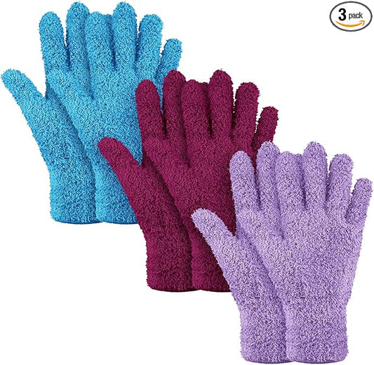 Patelai 3 Pairs Microfiber Plant Dusting Gloves Leaf Cleaning Gloves for Indoor Plants, Blinds, Furniture, House(Small,Reddish Violet, Blue, Purple)