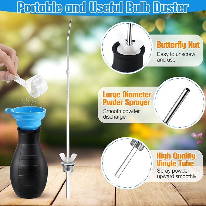 1 Pcs Diatomaceous Earth Powder Duster, Longer 9" to 22" Retractable Garden Powder Applicator Dispenser, 8 oz Bulb Duster Sprayer Insect Duster for Home Powder Organic Gardening Agricultural Supply