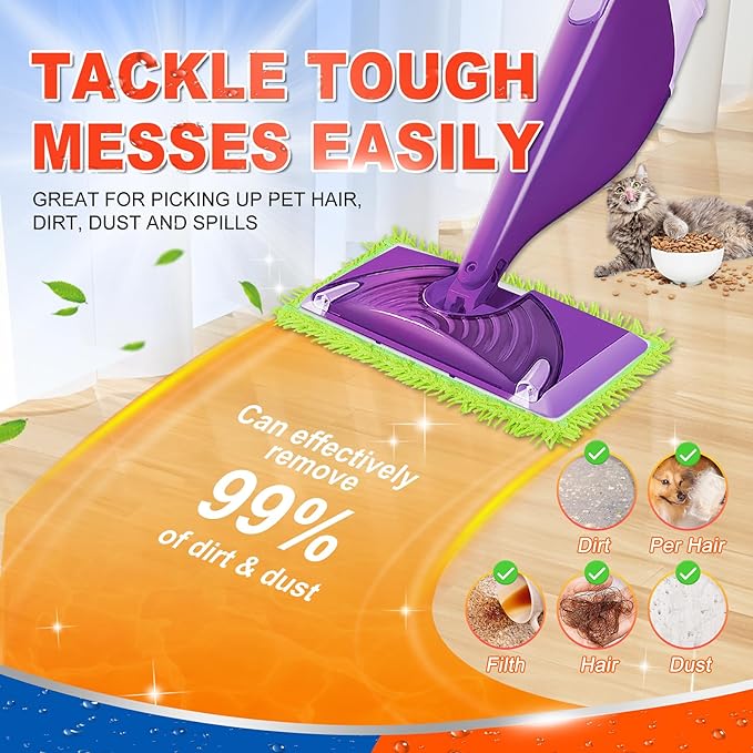 6 Pack Reusable Mop Pads Compatible with Swiffer Wet Jet Spray Mop, Microfiber Wet Jet Pads Refill for Swiffer Mop, 10-12inch Wet Mop Pads for Dry Wet Mopping Cloths, Reusable Mop Replacements Pads