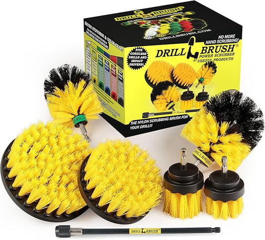 Drillbrush Ultimate Yellow Cleaning Tools - Drill Brush Attachment for Bathroom, Shower, Tub, Tile, Grout, Toilet, and Sink - Bathroom Scrubber Cordless Drill Attachment - Shower Detailing Brush Set