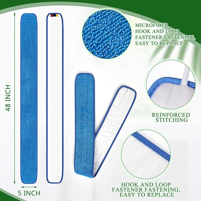 LOYIM 6 Pcs Large 48 Inch Commercial Replacement Microfiber Pads Reusable Wrestling Wet Mop Refill Pads for Flat Mop Frames Wet and Dry Use (Micronfiber & Cotton,Blue)