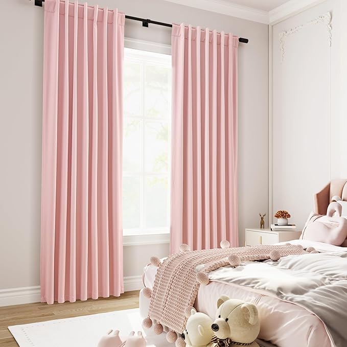 Pink Linen Curtains 90 inch Length 2 Panels Set for Bedroom Thermal Insulated 100% Blackout Linen Drapes Back Tab Neutral Rustic Modern Farmhouse Room Darkening Curtain 52x90