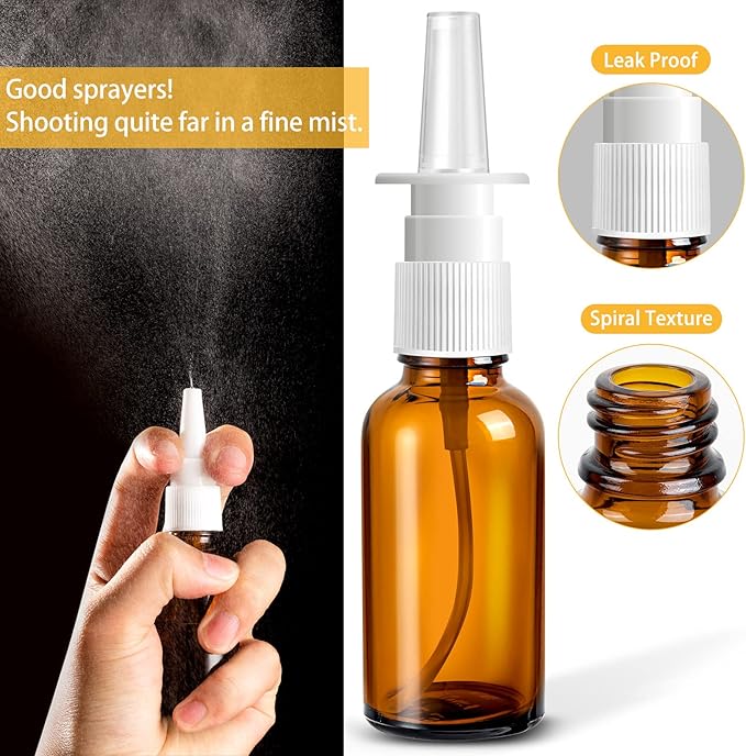 10 Pcs Nasal Spray Bottle, 30ML/1oz 6 Pcs Glass Nose Spray Bottle Empty, Fine Mist Sprayers Atomizers with 2 Pcs Funnels and 2 Pcs Labels