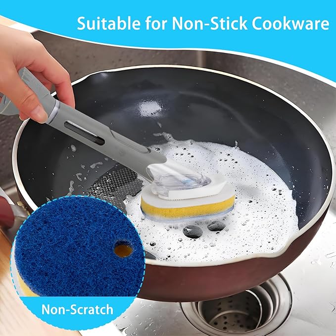 8 Packs Dish Wand Replacement Sponge Scouring Pad Heads Refills Compatible with Scrub Daddy, Scrub Sponge for Detachable Dish Scrubber Brush with Cut Out for Soap Dispensing, for Kitchen Cleaning