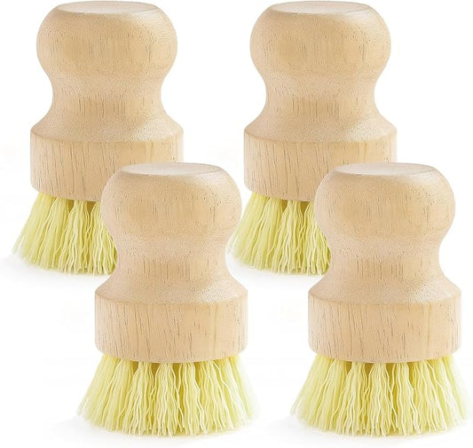 4-Pack Bamboo Dish Brush, Palm Brush Dish Scrubber with Nylon Bristles for Cleaning Pot, Pan, Kitchen Sink, Cookware & Vegetables