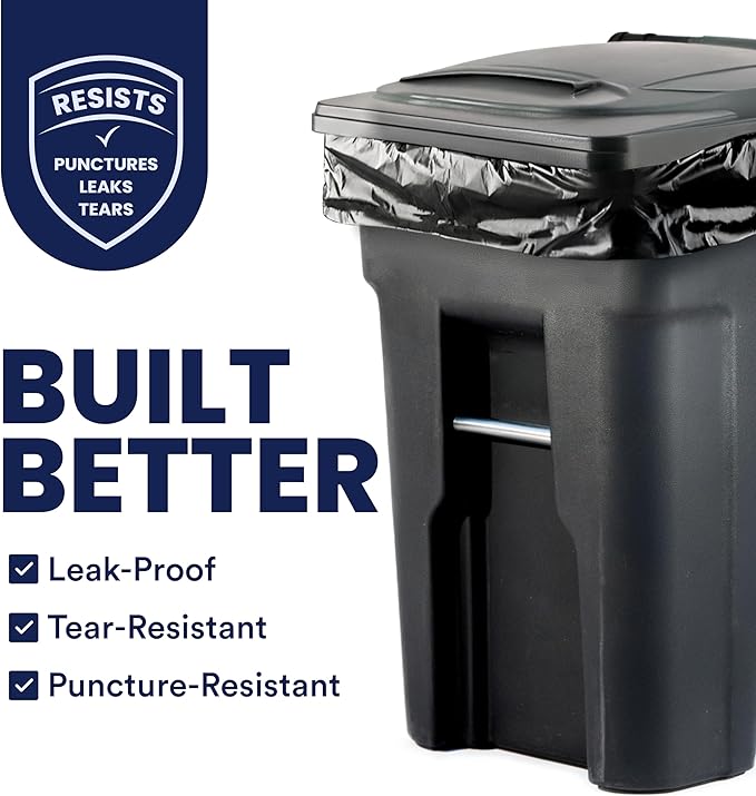 Plasticplace Black Trash Bags (50 Count) – Heavy Duty 64-65 Gallon Garbage Bags, Puncture Resistant, Large Trash Can Liners, Ideal for Toter Cans, Kitchen & Outdoor Use, 50" x 60" 1.5 Mil