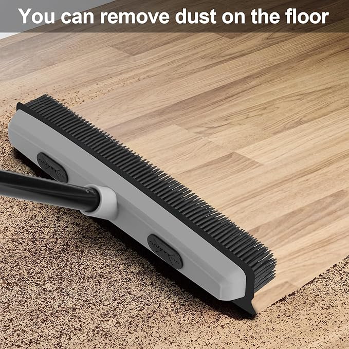 Pet Hair Removal Rubber Broom with Squeegee, Carpet Rake for Pet Hair with 59" Telescoping Long Handle, Fur Remover Rake for Carpet, Hardwood Floor, Tile