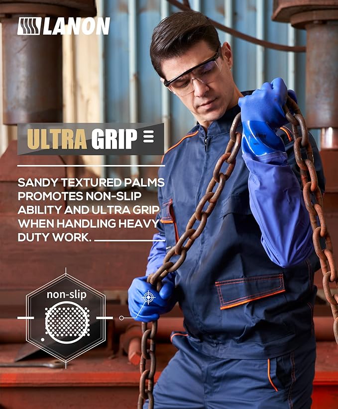 LANON 3 Pairs 26" Elbow Length PVC Chemical Resistant Gloves, Heavy-Duty Long Rubber Gloves, Acid, Alkali & Oil Protection, Large