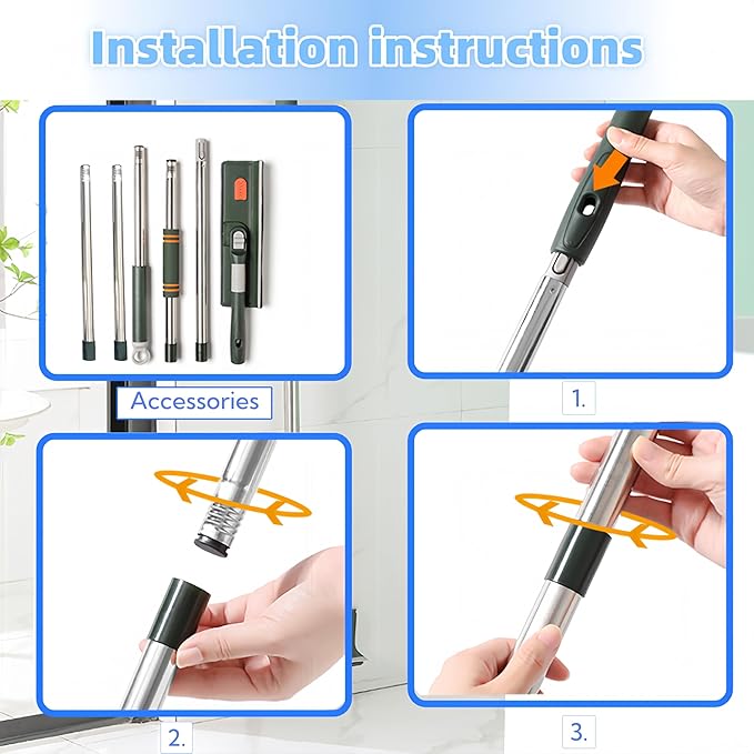 4 in 1 Window Squeegee Cleaner Set,Window Cleaning Tool with 81" Adjustable Extendable Pole,Professional Long-Handled Window Washing Kit for Home,Outdoor Windows, Glass, Floor