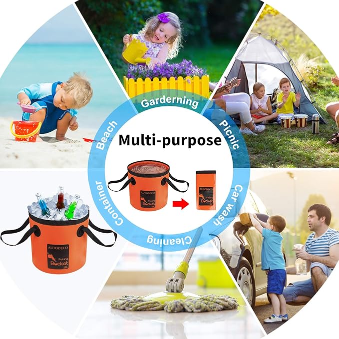AUTODECO Collapsible Bucket 5 Gallon Container Folding Water Bucket Portable Wash Basin 20L