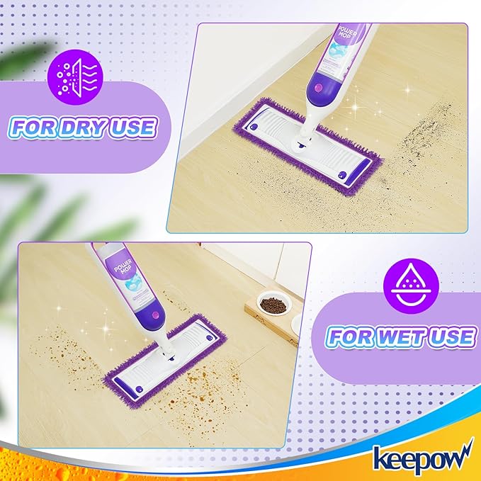 KEEPOW Reusable Power Mop Refill Pads Compatible with Swiffer PowerMop, Microfiber Power Mop Refills, Power Mop Pads for Hardwood Floor Cleaning (6 Pack)