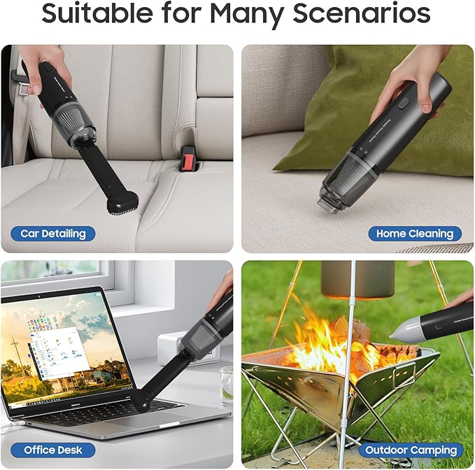 A9life Handheld Vacuum Cordless, Car Vacuum Cleaner Portable with HEPA Filter, 2 Suction Modes, Mini Hand Held Vacuum Rechargeable for Car, Home, Pet Hair, Office, Desk, Keyboards (Black)