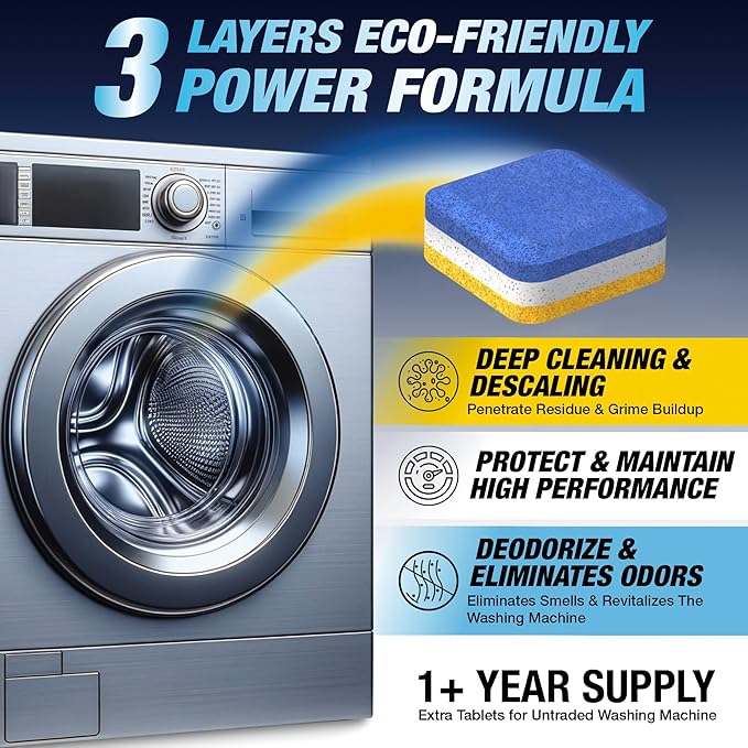 Washing Machine Cleaner Tablets Front Load 28 Pack & Dishwasher Cleaner Deodorizer Descaler Tablets 56 Pack Bundle - 1 Plus Year Supply - Septic Safe Eco Friendly Formula