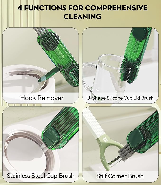 VIDONIO 4 in 1 Cup Lid Gap Cleaning Brush - 2025 Multifunctional Insulation Bottle Cleaning Tools, Mutipurpose Tiny Silicone Cup Holder Cleaner, Home Kitchen Cleaning Tools