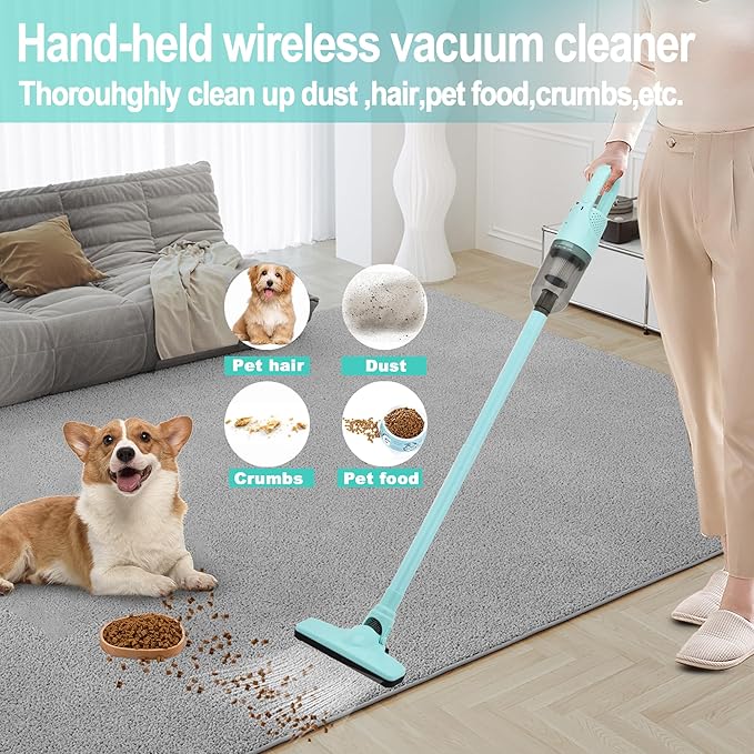 SIPPON 6-in-1 Lightweight Stick Vacuum Cleaner with 100W Powerful Motor, Mini Portable Household Handheld Vacuum Cleaner for Domestic Hard Floors, Carpets and Pet Hair(Green Cordless with Plug)
