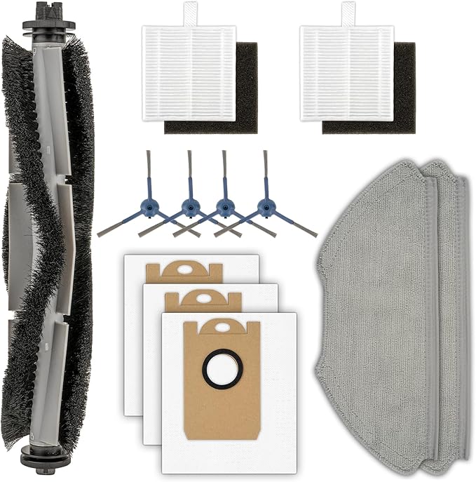 LemonRunRun (12 Pack) T20+ Replacement Parts Compatible with Airrobo T20+ Robot Vacuum, Accessories Kit, 1 Roller Brush, 4 Side Brushes, 3 Dust Bags, 2 HEPA Filters, 2 Mop Pads