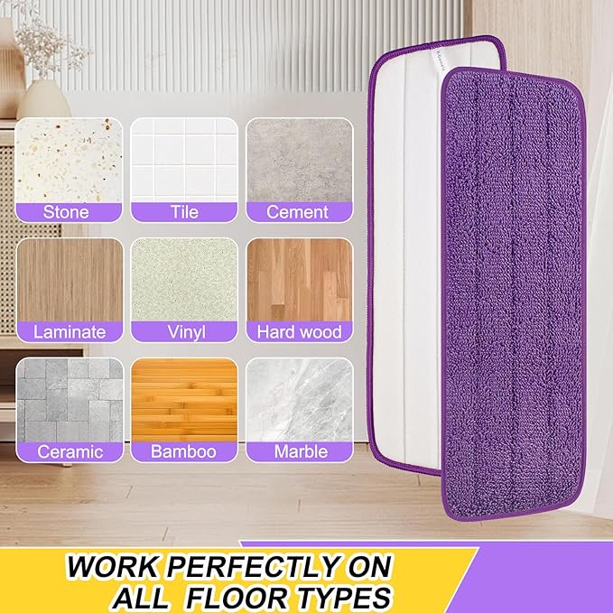 8 Pack 16.5 inch Reusable Mop Pads Microfiber Spray Mop Replacement Heads for Wet/Dry Mops Compatible with Bona Floor Care System