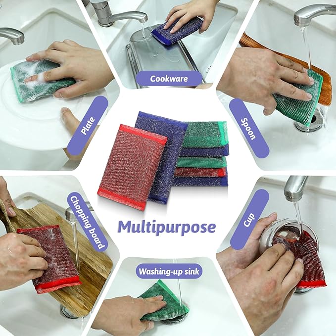 Qianyu 30 PCS Steel Scrub Sponges Steel Scrubber for Dishes Wash Dish Sponge Non-Scratch Cleaning Sponges Scrubbing Pads Heavy Duty Scrubber Hard Surface Cleaning Tool for Kitchen Dish Pan Pot Stains