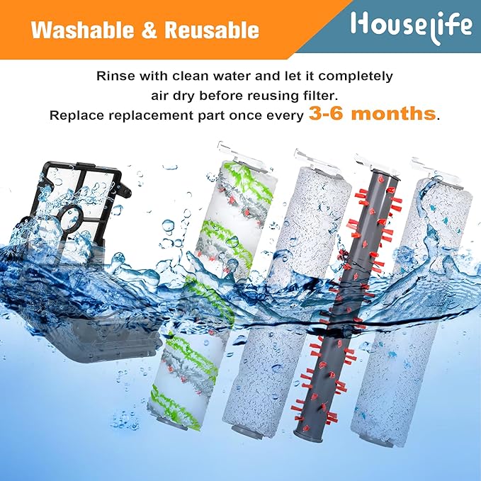 4 Brush Rolls and 2 HEPA Filters Replacement Parts Compatible with Bissell CrossWave 2554 2554A 2590 2593 2596 and HydroSteam 35151 3515 35152 3513 3518 Cordless Wet Dry Vac