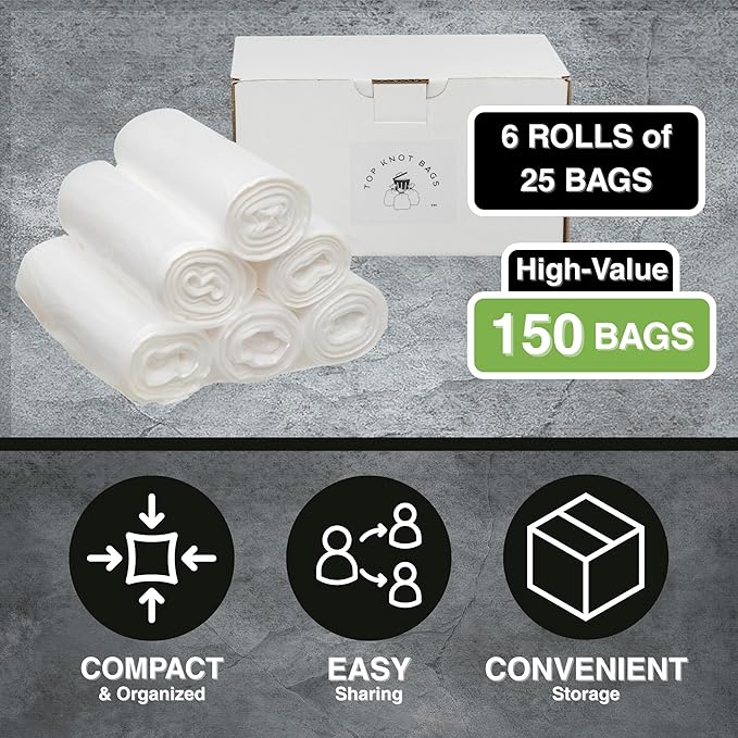 Top Knot Bags 33 Gallon Garbage Trash Bag 33X40" Clear 150 Count Can Liner Bulk 30 Gallon 31 Gallon 32 Gallon 34 Gallon 35 Gallon Made in USA