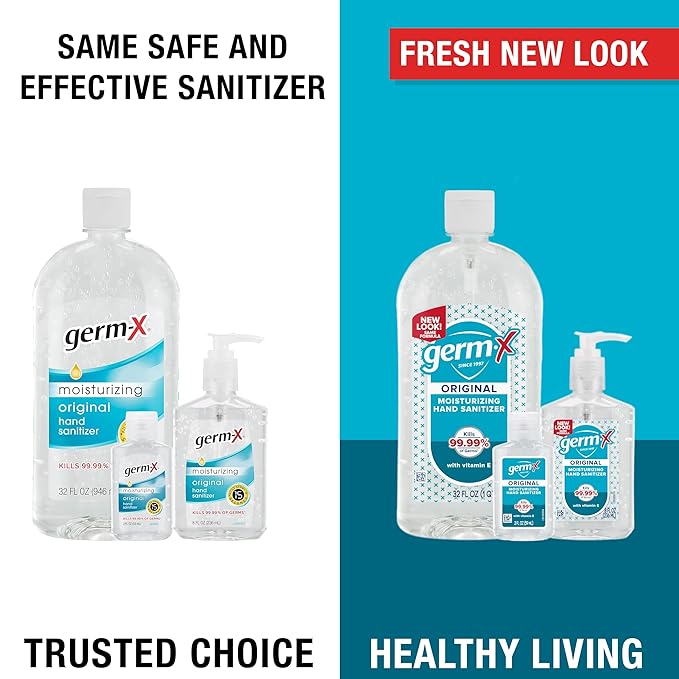 Germ-X Original Hand Sanitizer, 8 Fl Oz (Pack of 12), Less Drying Moisturizing Gel with Vitamin E, No Rinse Formula, Pump Bottle