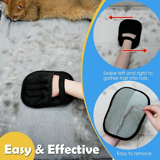 Five-Finger Pet Hair Removal Glove, Electrostatic Dog and Cat Hair Remover, Resuable and Washable Pet Hair Cleaning Tool for Furniture, Couch, Clothes, Carpet, Bedding...Blue, 1 Piece