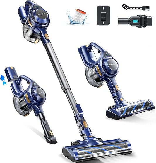 QikCln Cordless Vacuum Cleaner, 23 Kpa Powerful Suction, 1.3 L Large Capacity, 2 Modes & 30Mins Runtime, Rechargeable Stick Vacuum for Pet Hair Hardwood Carpet - Blue