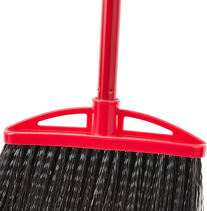 Amazon Basics Angle Broom With Metal Handle, 6-Pack, Black & Red