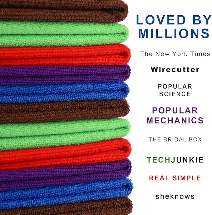 Microfiber Cleaning Cloths – 50 Pack, 12"x12" Ultra Soft & Lint-Free Cleaning Towels for Kitchen, Car, Glass, Window & Home – Reusable Microfiber Rags