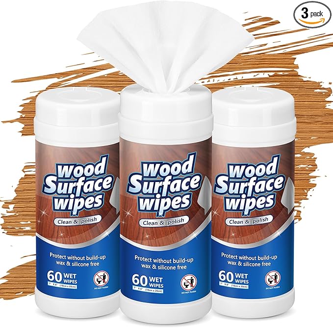 3 Pack 180 Count Wood Surfaces Wipes Wood Cleaner and Polish Wipes Furniture Floor Wet Cabinet Cleaner for Kitchen Bathroom Furniture Floors Cabinet Cleaning