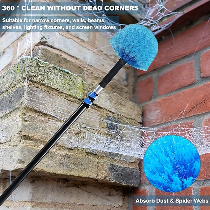 2 Pack Blue Twist-On Cobweb Duster Head Brush // Spider Web Brush for Outdoor & Indoor Web Cleaning // Fits Standard Acme Threaded Poles // Brush Head Only