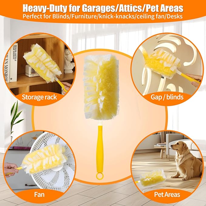40 Count 360° Heavy Duty 2 Sided Duster Refills Compatible with Swiffer, Large Size-Extra Thick Disposable Electrostatic Feather Duster Refill with 1 Short Handle for Furniture, Blinds, Ceiling