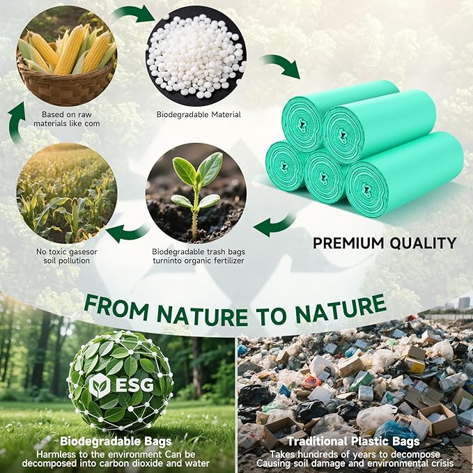 6 Gallon Trash Bags Compostable Green - Heihaily Medium Garbage Bags Strong Thick Bulk 100 Count Biodegradable Unscented for Home and Kitchen Office Liners Waste Basket Can